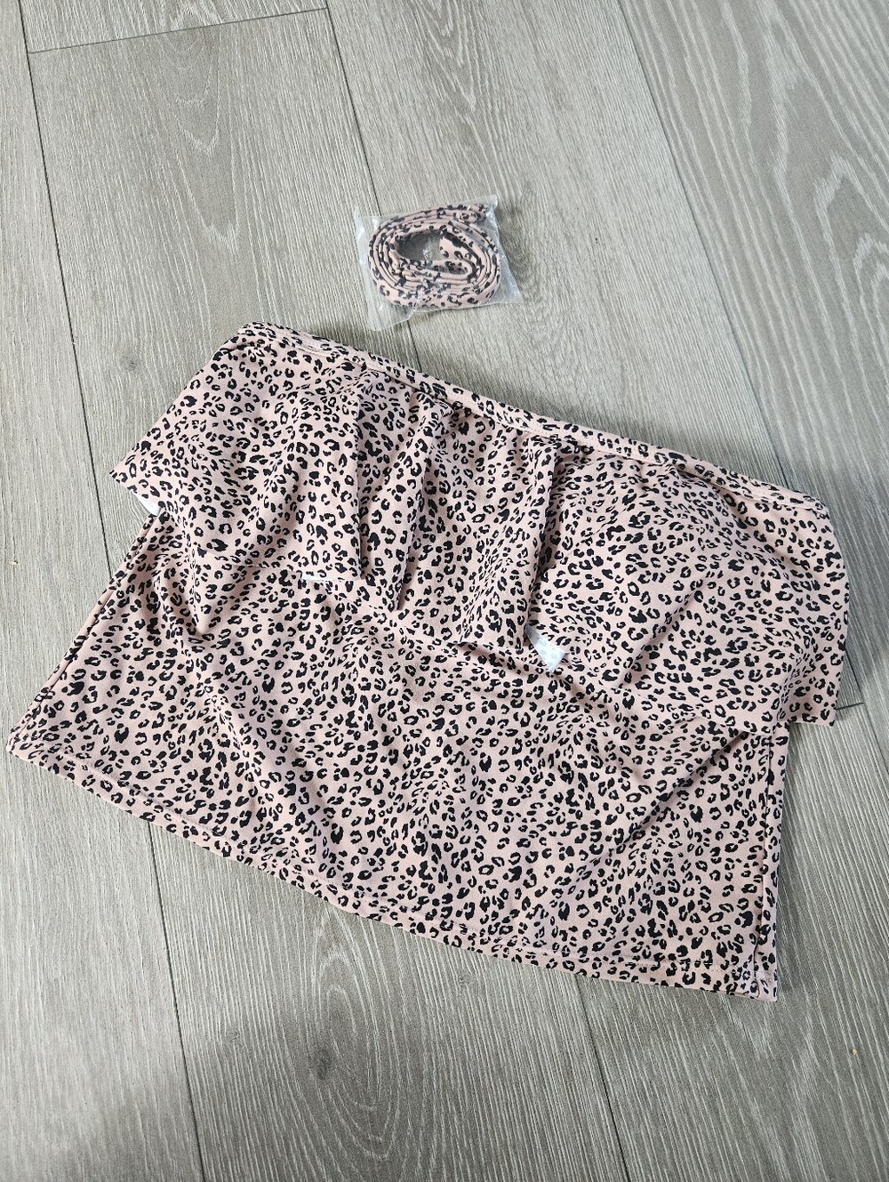 KONA SOL EUC Leopard Print Cropped Bandeau Swim Top